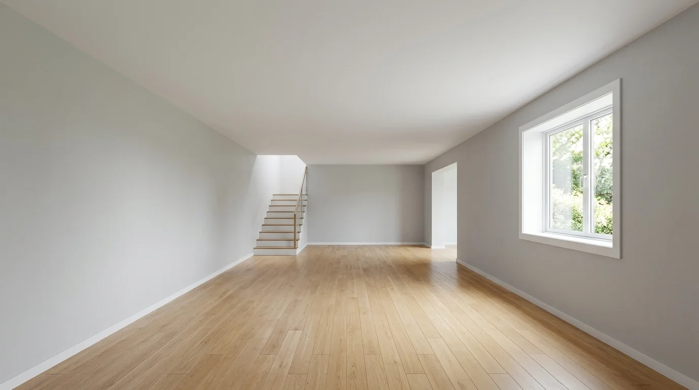 Illustrative image of a clean, empty finished basement with a smooth ceiling and daylight from a window.